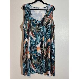 Leaf Print Women's Plus Size 3XL Dress Sleeveless Botanical Tropical Vacation